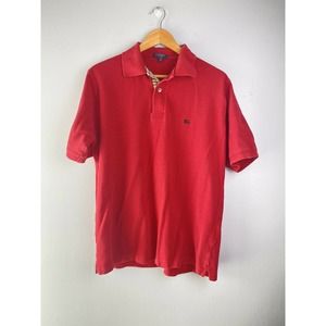 M Medium Authentic Burberry Men Polo Shirt Red Check Placket Golf Tennis Sweater